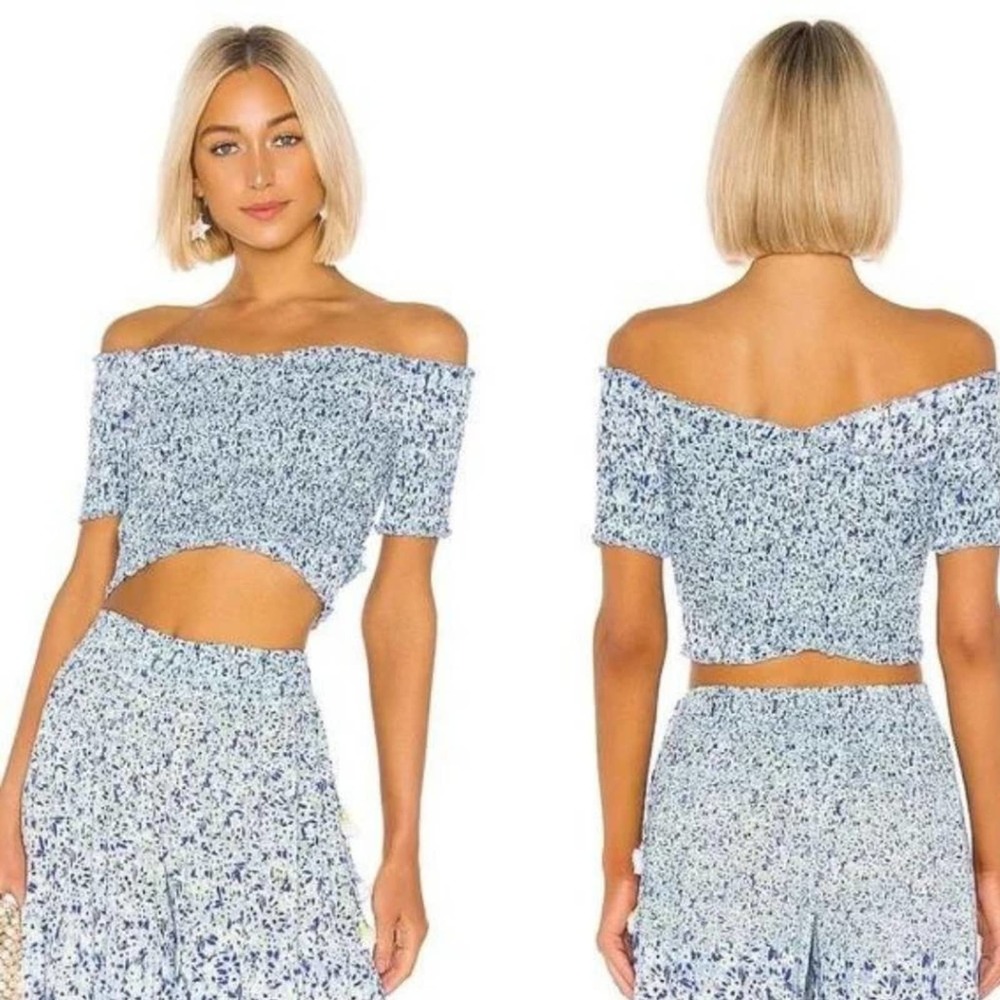 Poupette St. Barth Soledad Smocked Top Blue Small